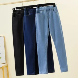 Black Plus-Size Women’s Elastic Waist Pencil Denim Jeans