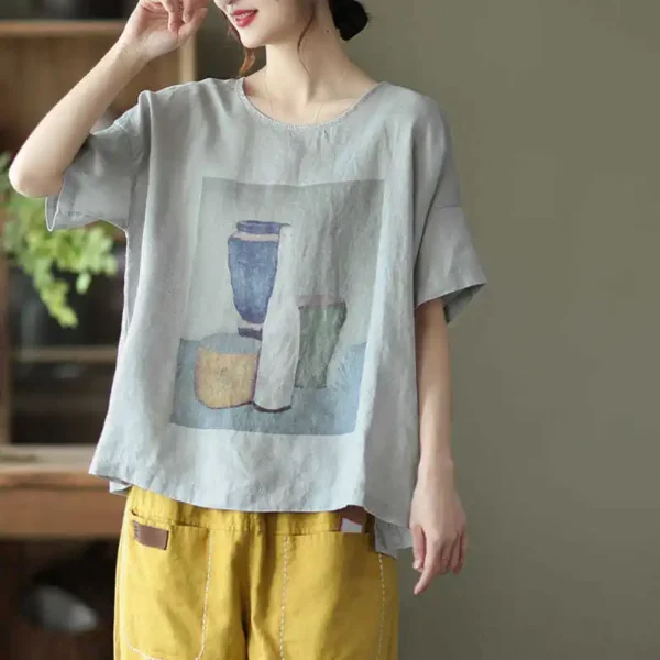 Vintage Cotton Linen Women’s Loose Summer Casual Blouse