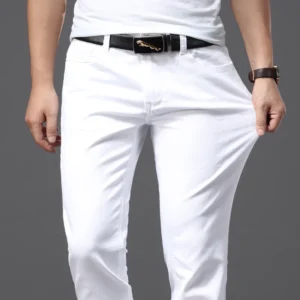 Men’s Slim Fit White Jeans – Casual Stretch Denim Pants