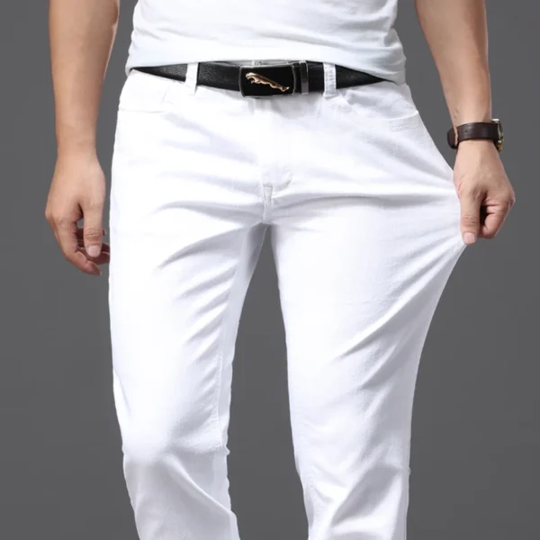Men’s Slim Fit White Jeans – Casual Stretch Denim Pants
