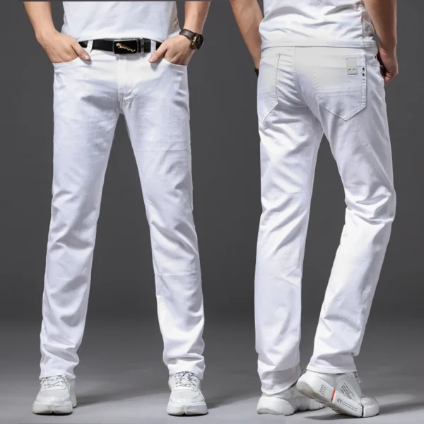 Men’s Slim Fit White Jeans – Casual Stretch Denim Pants - Image 5