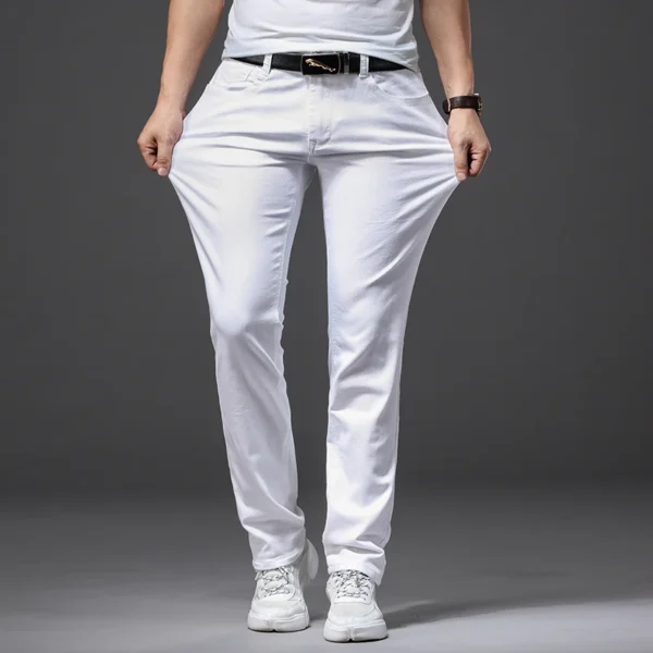 Men’s Slim Fit White Jeans – Casual Stretch Denim Pants - Image 3