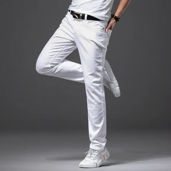 Men’s Slim Fit White Jeans – Casual Stretch Denim Pants - Image 4