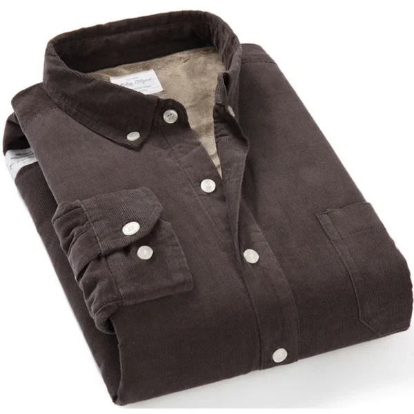 Quality Men's Cotton Corduroy Warm Winter Shirt Thick Fleece Lining Thermal Shirt Long Sleeve Bottoming Shirt Mens Winter Shirts - Image 5