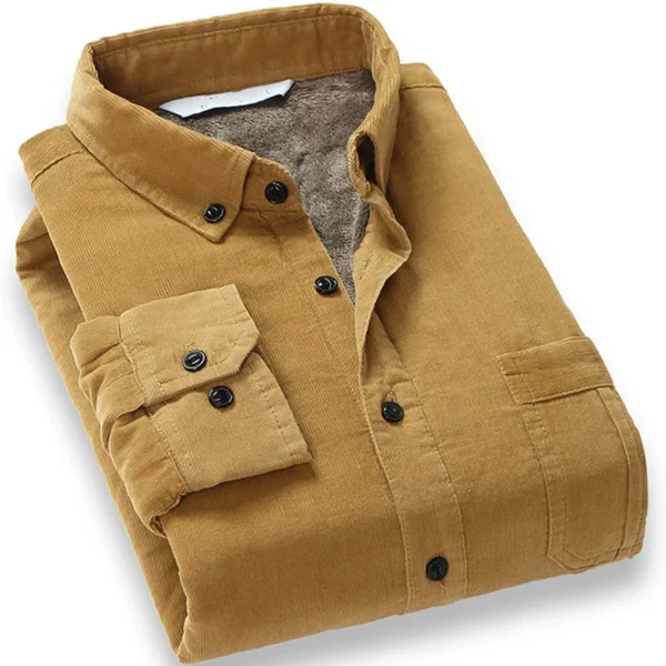 Quality Men's Cotton Corduroy Warm Winter Shirt Thick Fleece Lining Thermal Shirt Long Sleeve Bottoming Shirt Mens Winter Shirts - Image 2