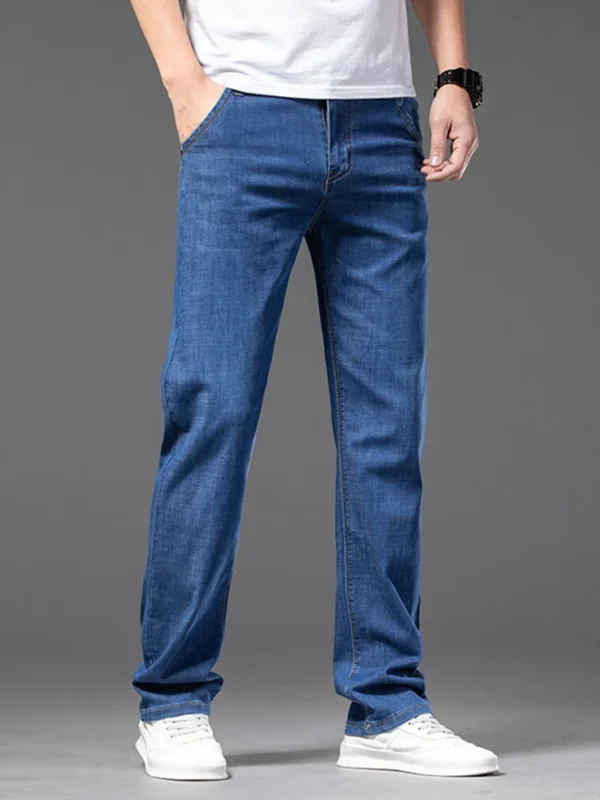 Summer Thin Men's Straight Jeans Classic Black Blue Stretch Casual Business Baggy Denim Pants Male Brand Trousers - Image 3