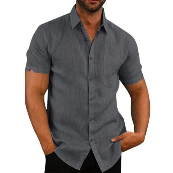 Cotton Linen Hot Sale Men's Short-Sleeved Shirts Summer Solid Color Turn-down collar Casual Beach Style Plus Size - Image 2