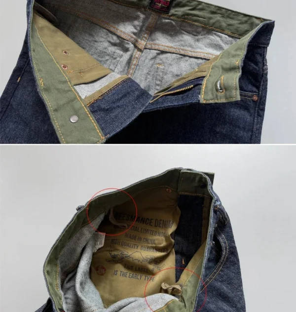 Raw Selvedge Vintage Straight-Leg 100% Cotton Denim Jeans - Image 5
