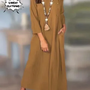 Summer Plus-Size Cotton Linen Dress for Women