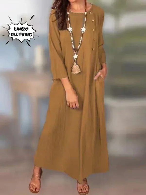 Summer Plus-Size Cotton Linen Dress for Women