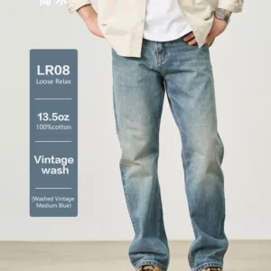 Simwood Casual Loose Bootcut Men High Quality Denim Trousers