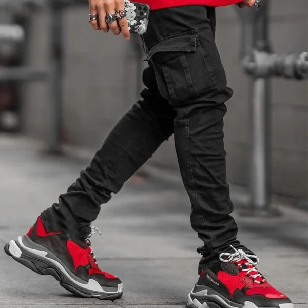 Men’s Streetwear Jogger Denim Cargo Pants - Image 2