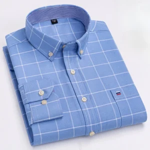 100% Cotton Oxford Men Plaid Shirts Male Business Casual High Quality Long sleeve Pocket Shirt for Men Button Shirt 5XL 6XL 7XL