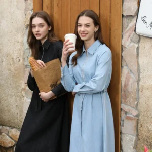 AS 2025 Light Denim Ankle-Length Casual Dress for Women