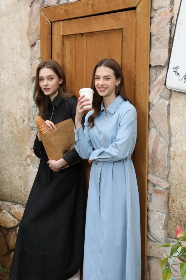 AS 2025 Light Denim Ankle-Length Casual Dress for Women