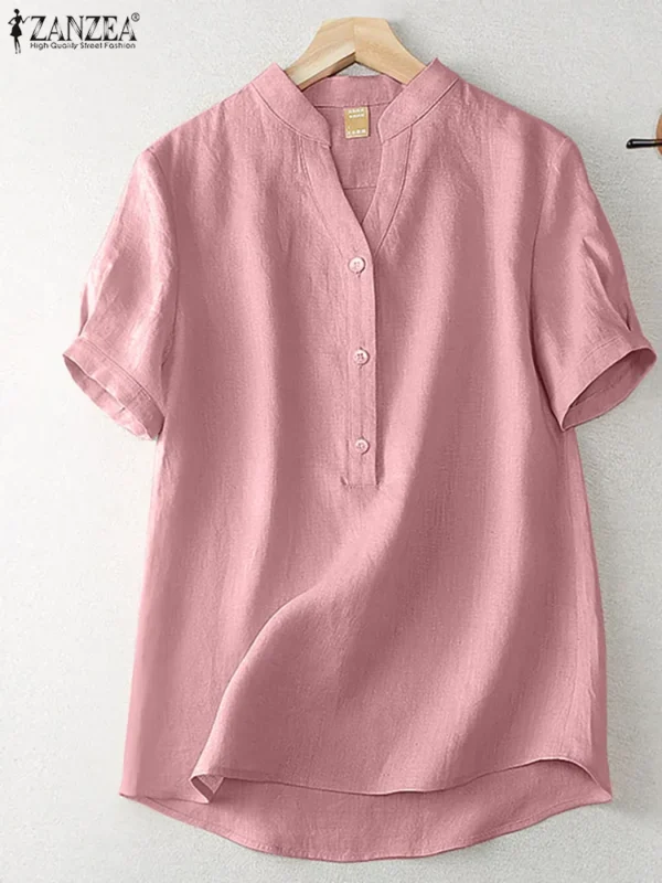 ZANZEA Women’s Summer Elegant Cotton Short Sleeve Blouse