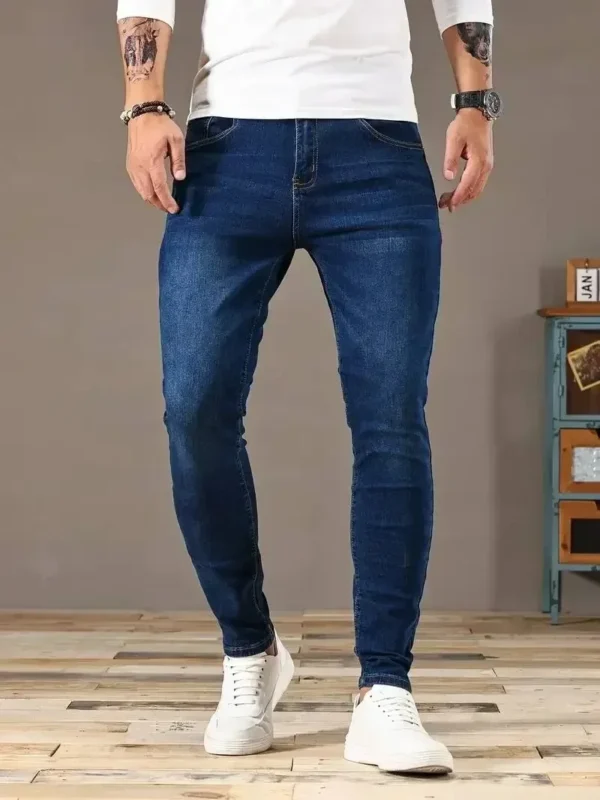 Spring Men’s Slim Pencil Denim Jeans — Blue & Black - Image 2