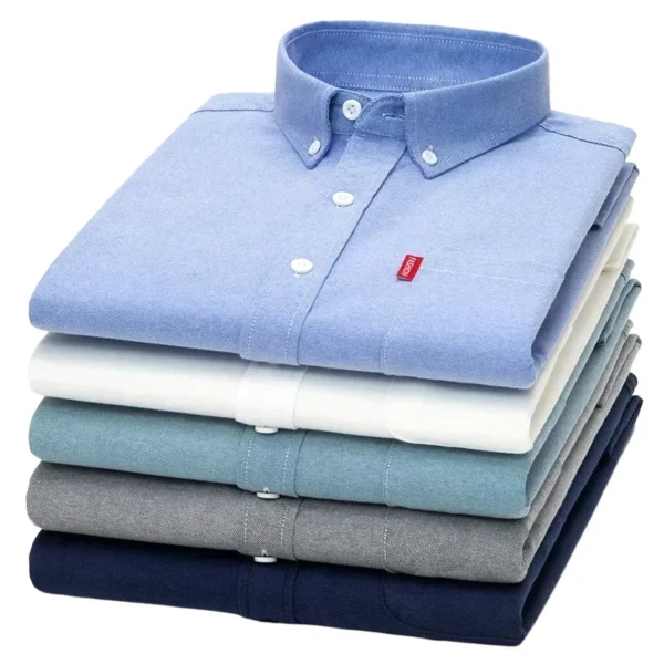 100% Pure Cotton Men's Solid Color Long Sleeve Shirt Youth Casual Cotton Oxford Spun Large Size Shirt Men's - Image 5