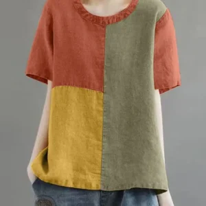 ZANZEA Women’s Patchwork Cotton Linen Blouse