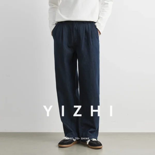 Men’s 100% Cotton Casual Loose-Fit Dark Blue Trousers Jeans - Image 5