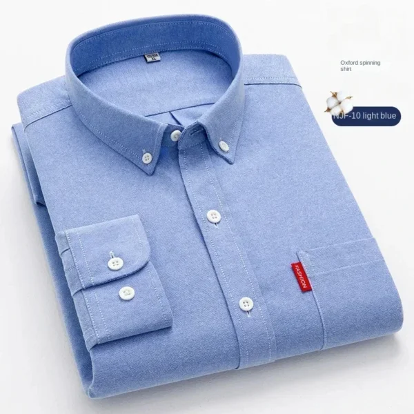 100% Pure Cotton Men's Solid Color Long Sleeve Shirt Youth Casual Cotton Oxford Spun Large Size Shirt Men's - Image 2