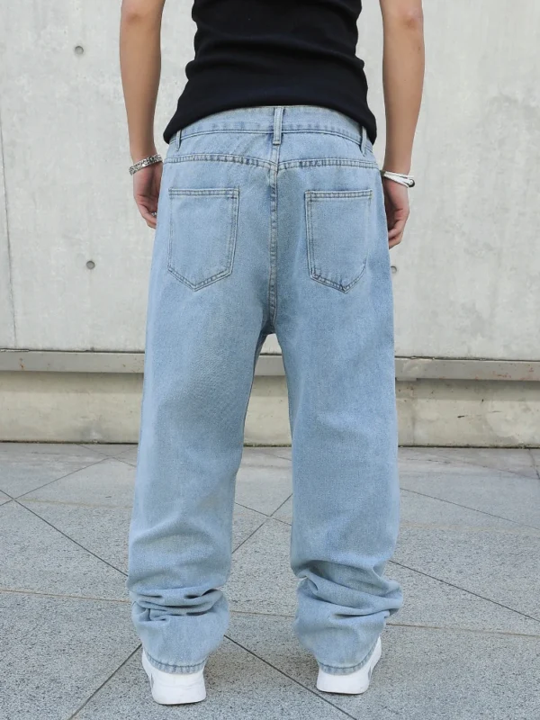 Spring Autumn Men Baggy Jeans Oversize Straight Loose Casual Denim Trousers Solid Color Streetwear Fashion Y2k Wide Leg Pants - Image 3