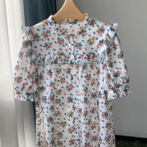 Women’s 100% Cotton Printed Blouse – Puff Sleeve Top