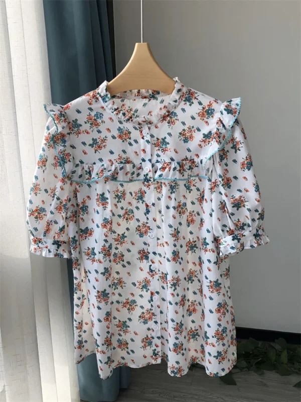 Women’s 100% Cotton Printed Blouse – Puff Sleeve Top
