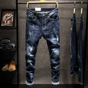 American Elastic Slim Ripped Jeans for Men – Casual & Stylish