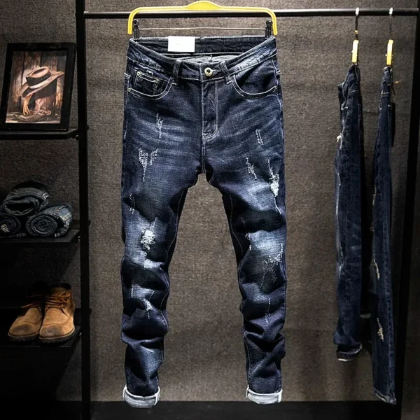 American Elastic Slim Ripped Jeans for Men – Casual & Stylish