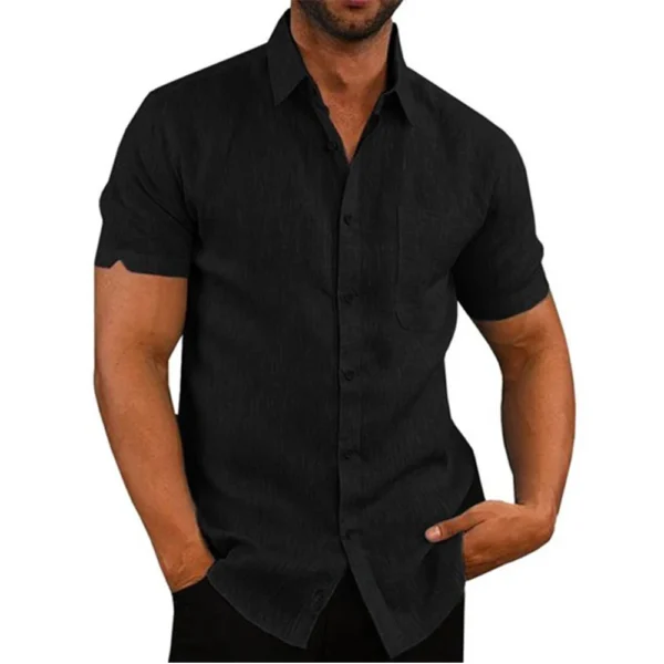Cotton Linen Hot Sale Men's Short-Sleeved Shirts Summer Solid Color Turn-down collar Casual Beach Style Plus Size - Image 4