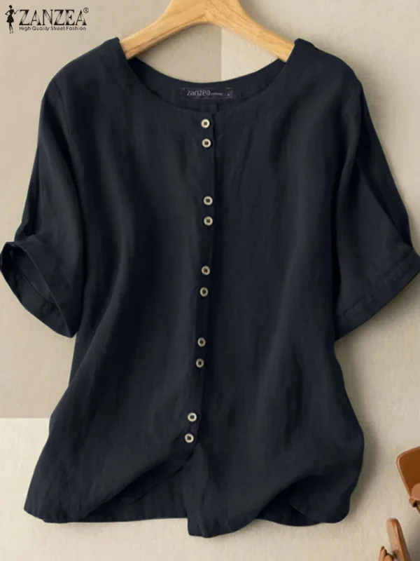 ZANZEA Women’s Summer Cotton Button-Down Blouse
