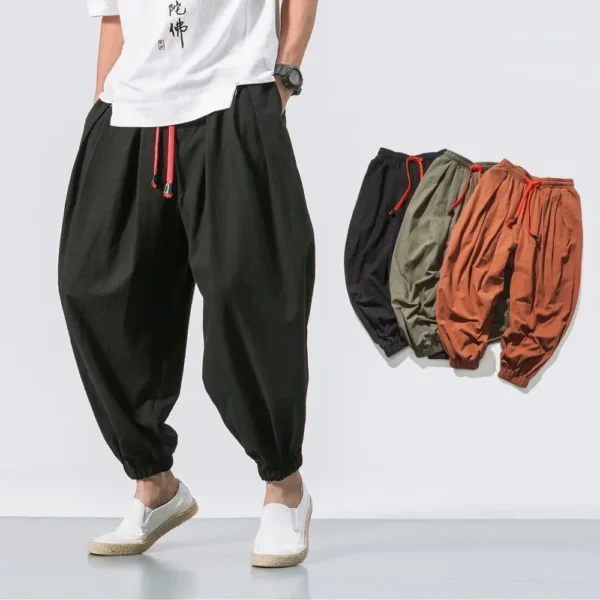 New Trendy Men Harem Pants Loose Oversized Style Cotton and Linen High Quality Jogger Sweatpants Casual Male Trousers - Image 2