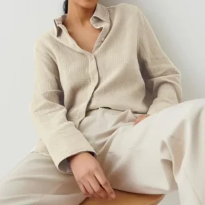 Women’s 100% Cotton Muslin Long Shirt – Casual Flannel Style