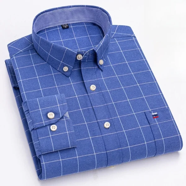 100% Cotton Oxford Men Plaid Shirts Male Business Casual High Quality Long sleeve Pocket Shirt for Men Button Shirt 5XL 6XL 7XL - Image 3