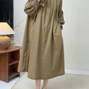 Mori Kei Vintage Cotton Long Dress for Women – Bust 154cm