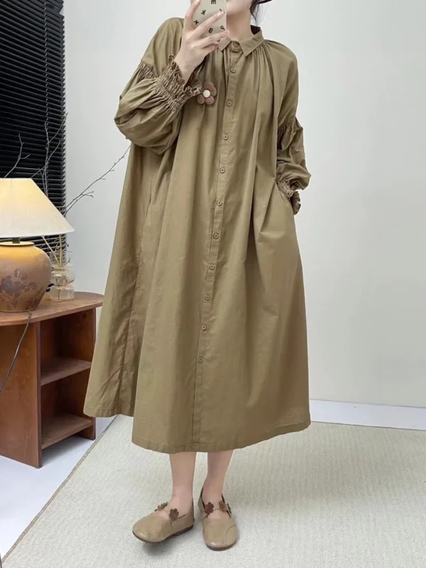 Mori Kei Vintage Cotton Long Dress for Women – Bust 154cm