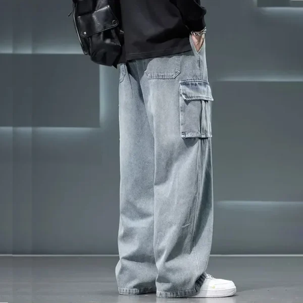 8XL Jeans New Wide Leg Washing Pants Men Trousers Neutral Solid Color Loose Casual Korean Fashion Pocket Plus Size Cargo Pant - Image 6