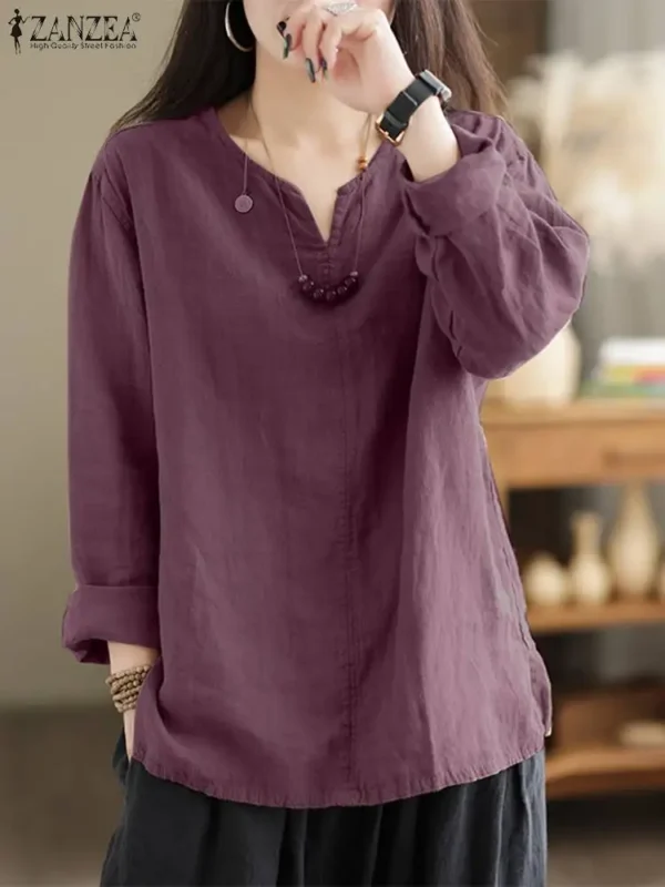ZANZEA Women’s Autumn Cotton Long Sleeve Top