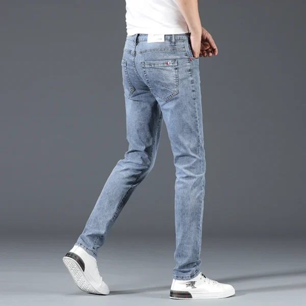 2024 New Men's Cotton Business Casual Skinny Jeans Trendy Fashionable Stretch Straight Slim Denim Trousers Male Blue Grey - Image 2