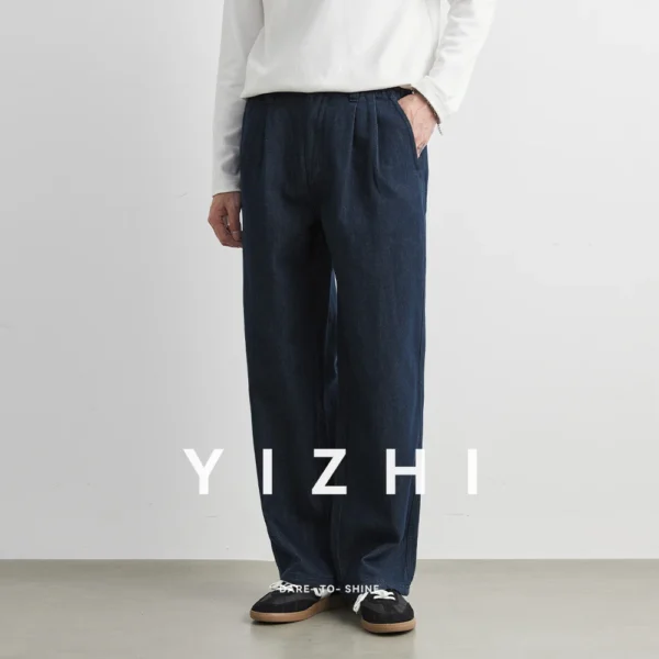 Men’s 100% Cotton Casual Loose-Fit Dark Blue Trousers Jeans - Image 3