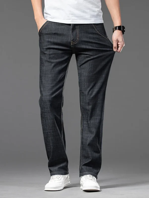 Summer Thin Men's Straight Jeans Classic Black Blue Stretch Casual Business Baggy Denim Pants Male Brand Trousers - Image 4