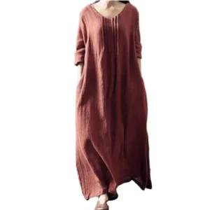 Cotton Linen Loose A-Line Vintage Dress for Women
