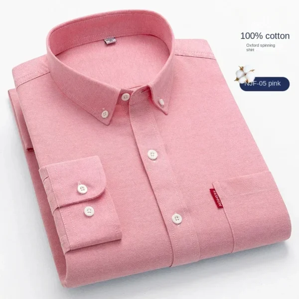 100% Pure Cotton Men's Solid Color Long Sleeve Shirt Youth Casual Cotton Oxford Spun Large Size Shirt Men's - Image 3