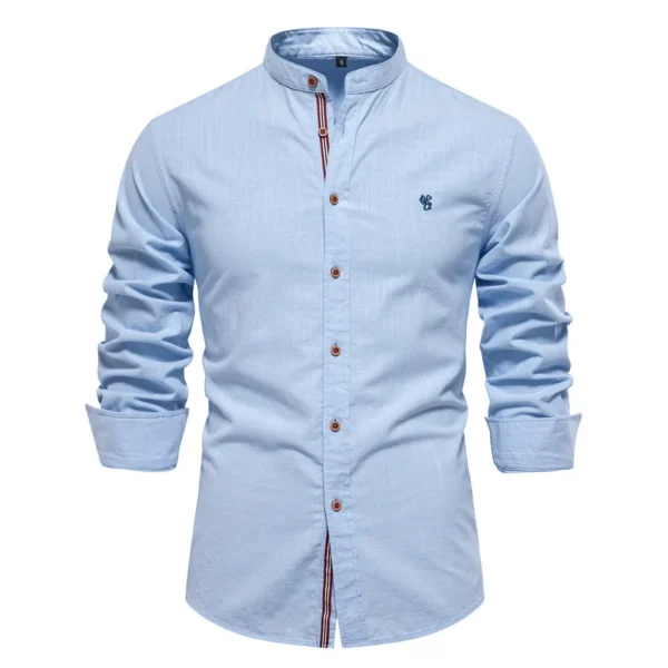 New 100% Cotton Linen Shirt Men Solid Color Embroidery Brand Shirts Blouses High Quality Long Sleeve Button Down Casual Tops - Image 2