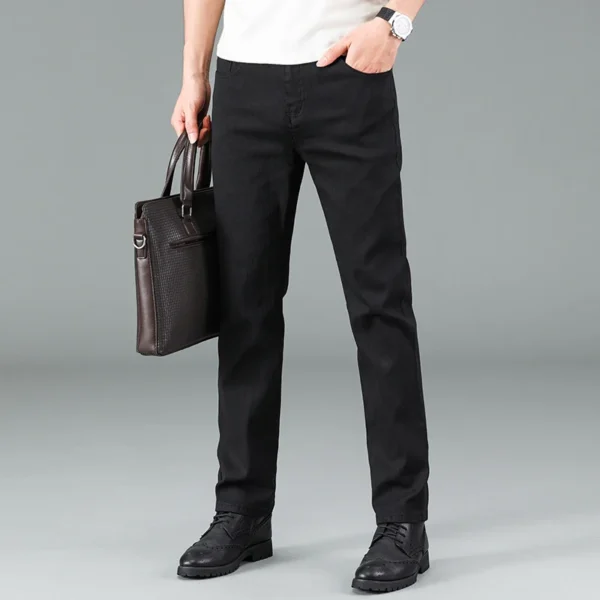 Men’s Pure Black Classic Business Jeans – Smart Casual & Versatile - Image 2