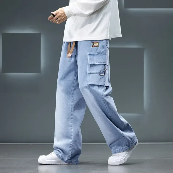 8XL Jeans New Wide Leg Washing Pants Men Trousers Neutral Solid Color Loose Casual Korean Fashion Pocket Plus Size Cargo Pant - Image 3