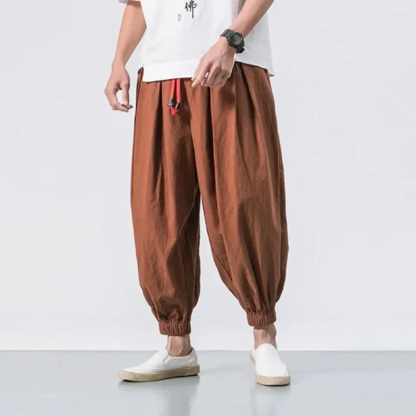 New Trendy Men Harem Pants Loose Oversized Style Cotton and Linen High Quality Jogger Sweatpants Casual Male Trousers - Image 3
