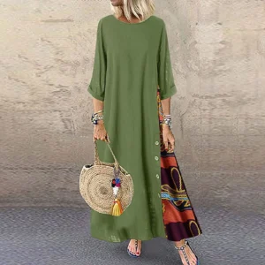 Cotton Linen Vintage Casual Maxi Dress for Women