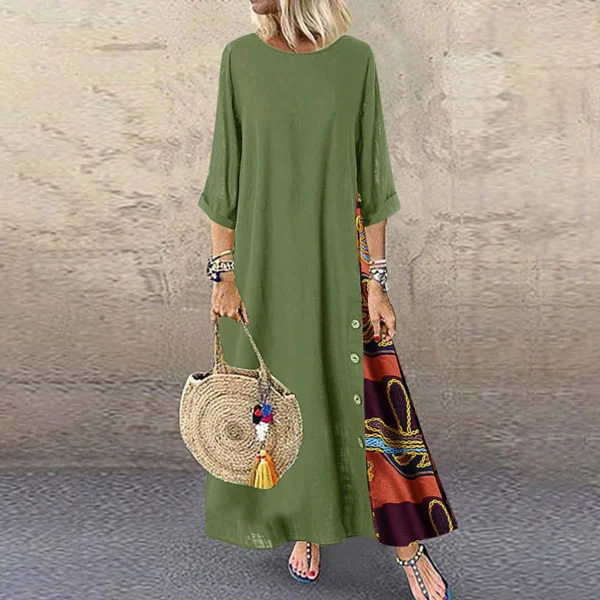 Cotton Linen Vintage Casual Maxi Dress for Women